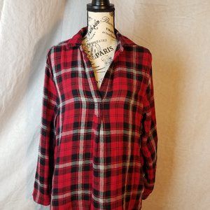 Red Plaid Flannel Quarter button Pullover